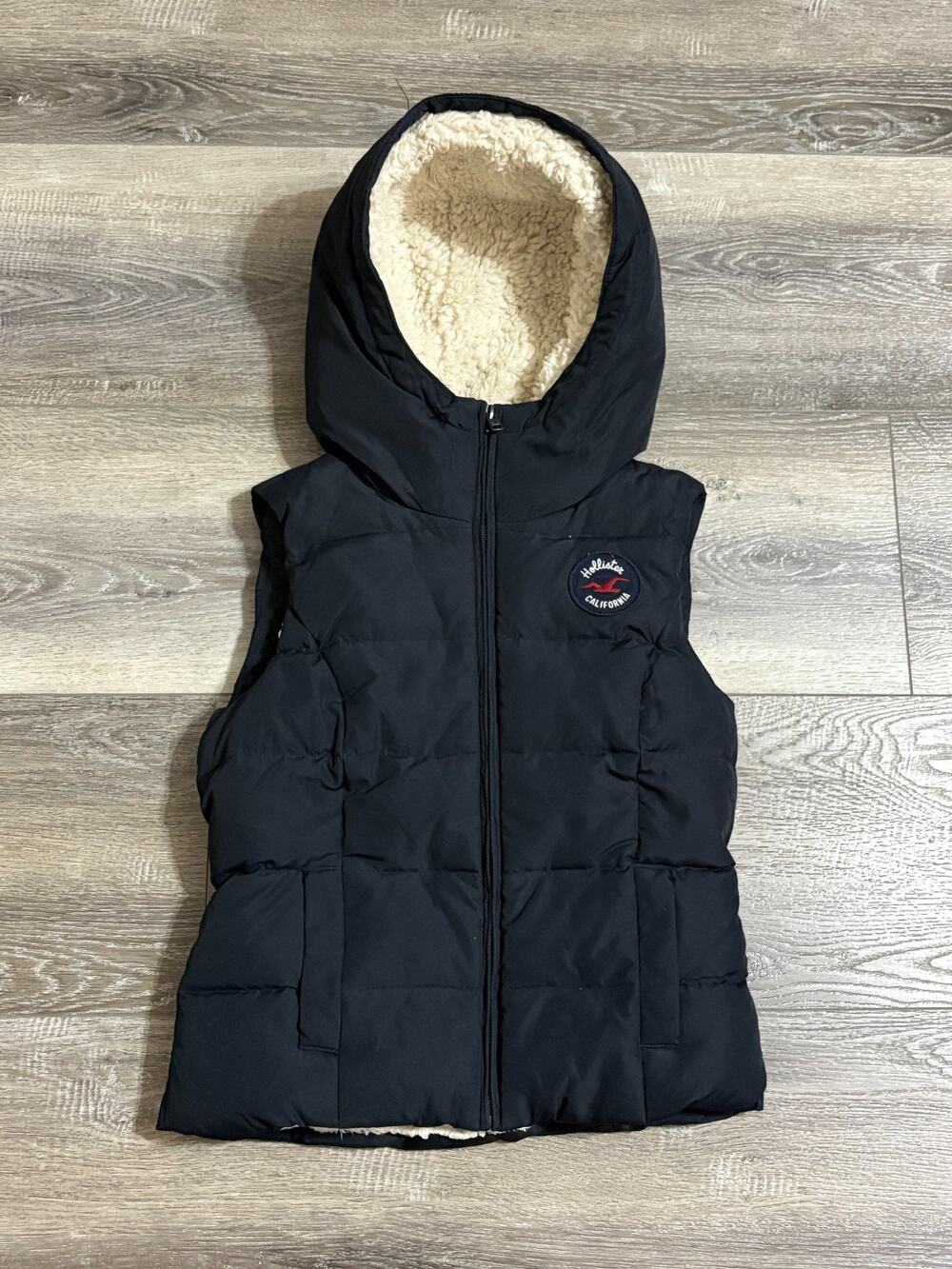 Vintage Hollister Black Sherpa Lined Puffer Vest Outdoors Preppy - Women’s Small